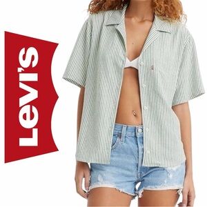 Levi’s Women’s XL Aiden Green Striped Nia Button-Up The Resort Shirt Linen Blend